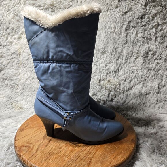 RDC Vintage 80s Womens Size 9 Sky Blue Waterproof Sherpa Lined 3 Inch Heel Boots - Picture 9 of 10